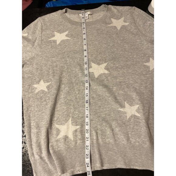 Time and Tru Gray Long Sleeve Knit White Stars Crewneck Sweater Sz XXL - Picture 7 of 8